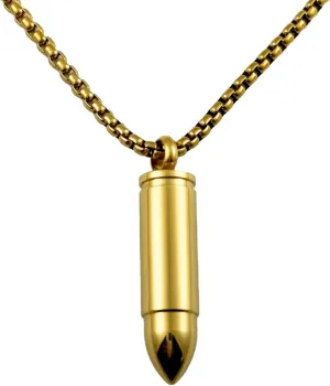 Stainless Steel Bullet Pendants Necklaces for Men Women, 23.6"" Square Pearl Chain (Gold)