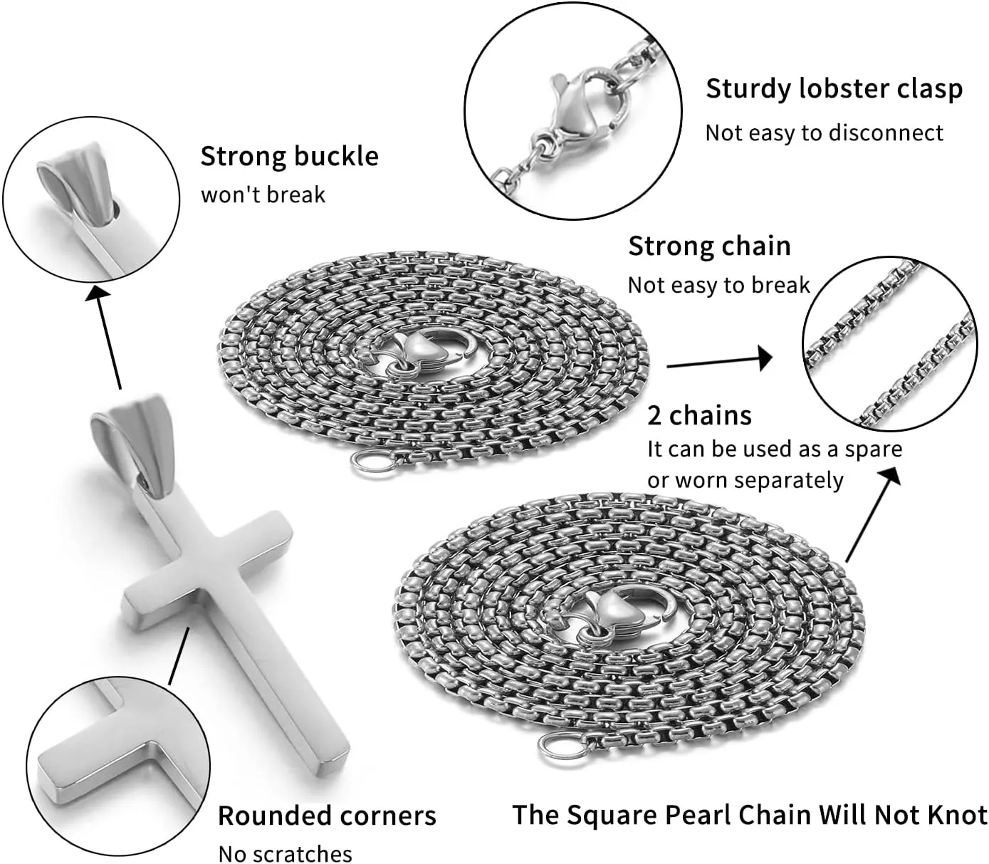 Stainless Steel Cross Necklace for Men Silver Cross Necklace for boy Small Cross Pendant Necklace Simple Jewelry Cross Chain Gifts for Men