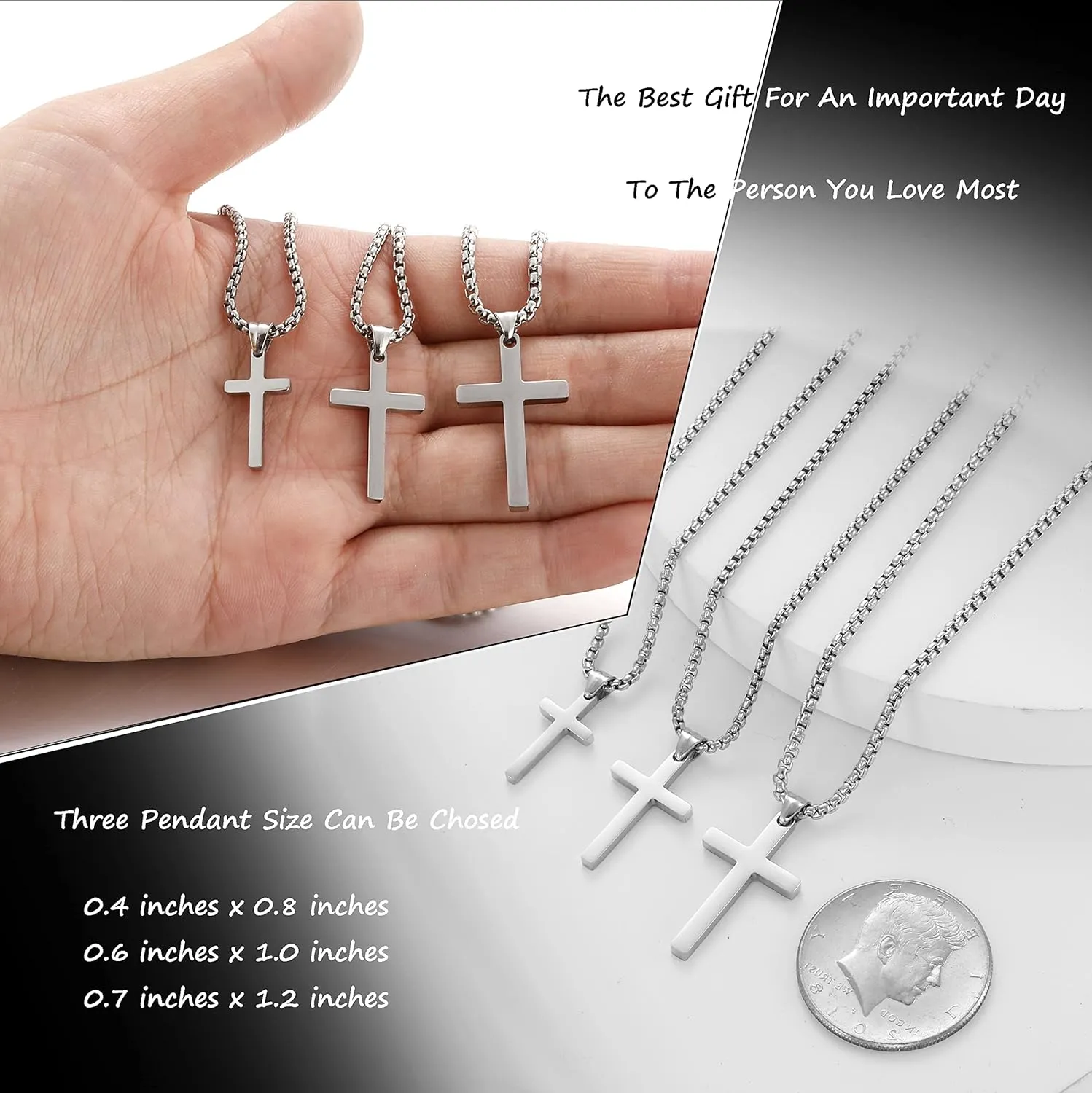 Stainless Steel Cross Necklace for Men Silver Cross Necklace for boy Small Cross Pendant Necklace Simple Jewelry Cross Chain Gifts for Men