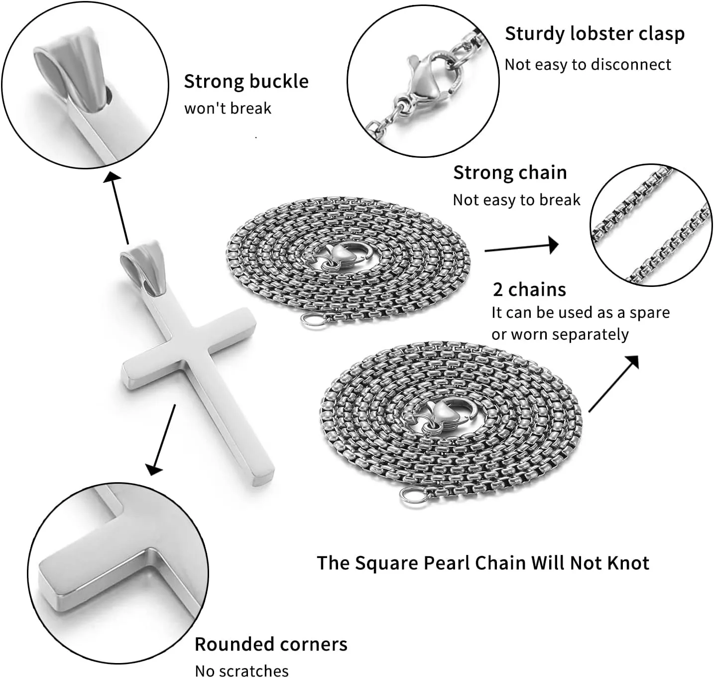Stainless Steel Cross Necklace for Men Silver Cross Necklace for boy Small Cross Pendant Necklace Simple Jewelry Cross Chain Gifts for Men