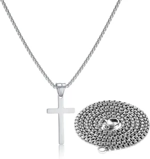 Stainless Steel Cross Necklace for Men Silver Cross Necklace for boy Small Cross Pendant Necklace Simple Jewelry Cross Chain Gifts for Men