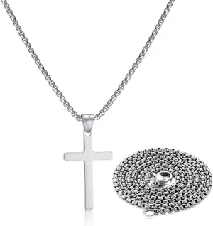 Stainless Steel Cross Necklace for Men Silver Cross Necklace for boy Small Cross Pendant Necklace Simple Jewelry Cross Chain Gifts for Men