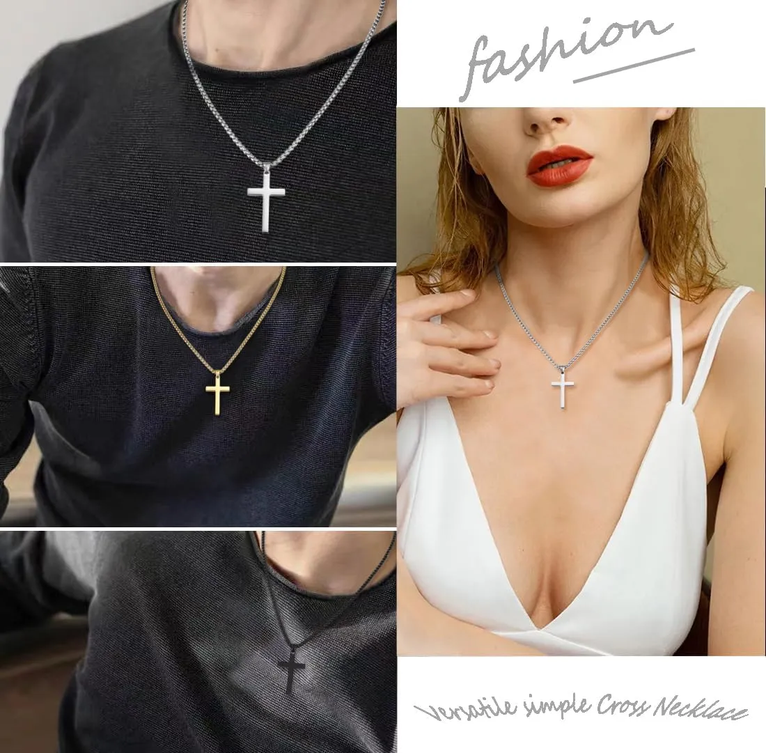 Stainless Steel Cross Necklace for Men Silver Cross Necklace for boy Small Cross Pendant Necklace Simple Jewelry Cross Chain Gifts for Men