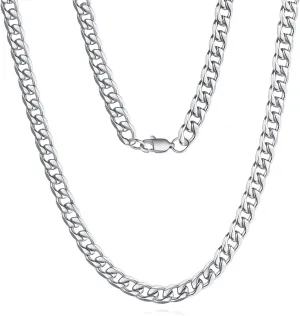 Stainless Steel Cuban Link Curb Chain Necklace for Men Silver/18k Gold Plated Flat Diamond Cut Chains, Wide 5/7/9mm