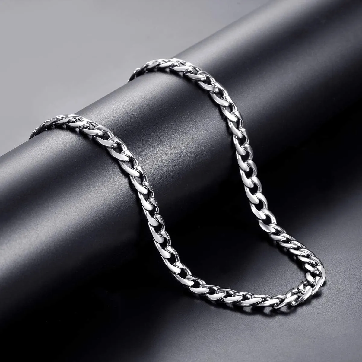 Stainless Steel Cuban Link Curb Chain Necklace for Men Silver/18k Gold Plated Flat Diamond Cut Chains, Wide 5/7/9mm