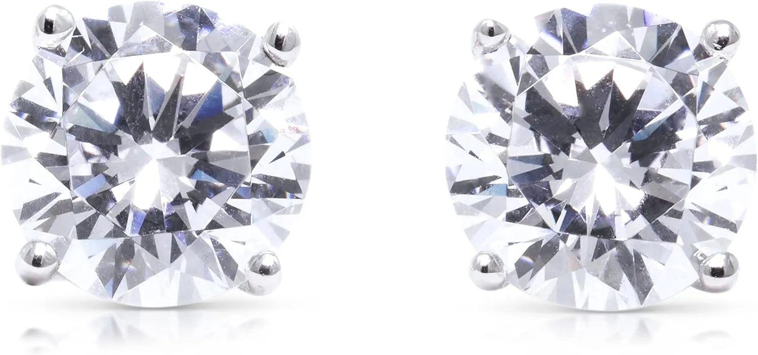 Stainless Steel Diamond Stud Earrings for Women & Men, 1ct Round Cut Simulated Small Diamond Earrings, Cubic Zirconia Push Back Earrings