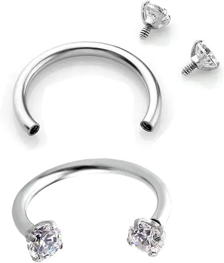 Stainless Steel Horseshoe Nose Ring for Women 2pcs Silver Double Stud Nose Rings 16G Clear Cubic Zirconia Horse Shoe Nose Ring Daith Hypoallergenic Cartilage Piercing Jewelry