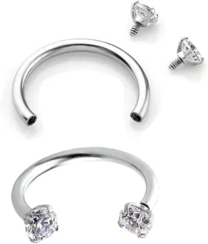 Stainless Steel Horseshoe Nose Ring for Women 2pcs Silver Double Stud Nose Rings 16G Clear Cubic Zirconia Horse Shoe Nose Ring Daith Hypoallergenic Cartilage Piercing Jewelry