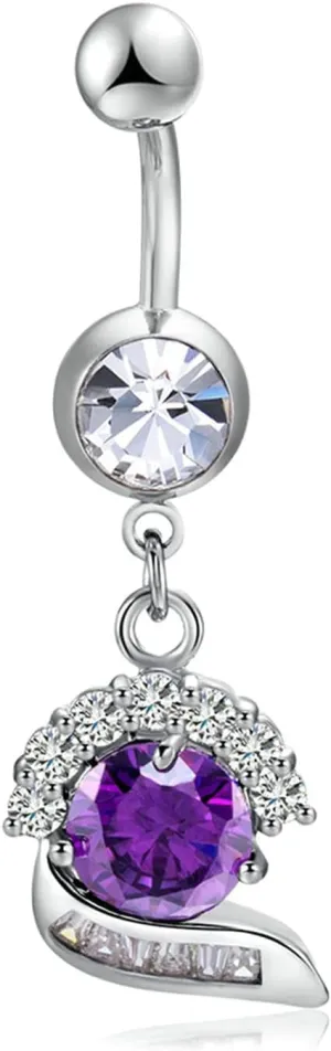 Stainless Steel Navel Rings for Women, CZ Cute Navel Rings for Women Round Silver Belly Rings