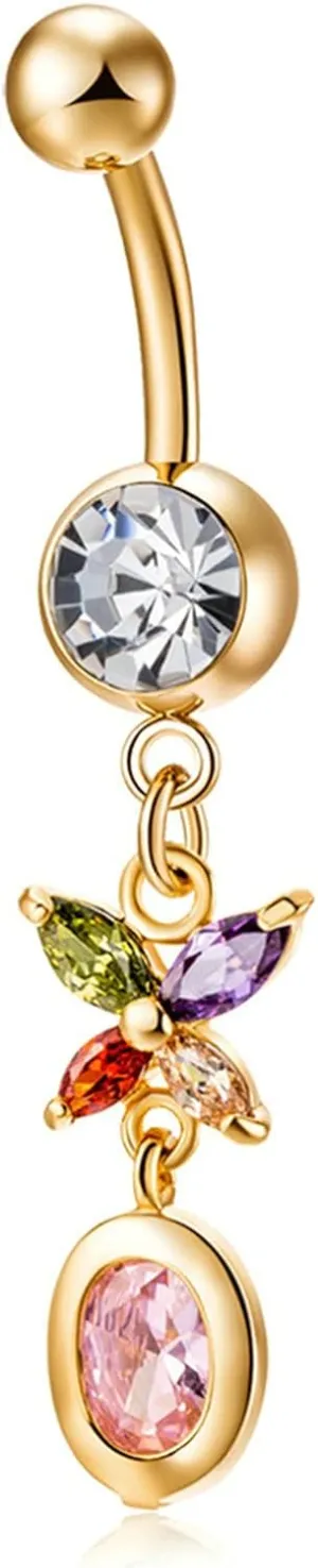 Stainless Steel Navel Rings for Women, CZ Navel Dangle Rings for Women Butterfly Gold Navel Rings