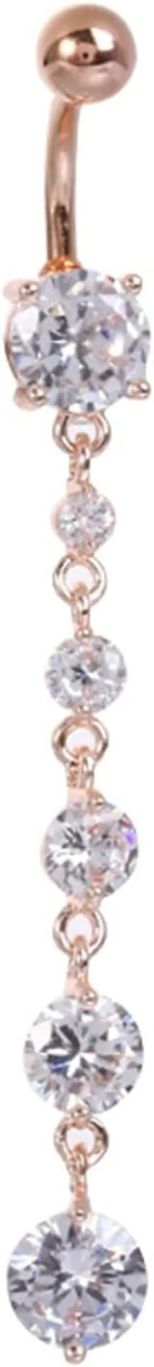 Stainless Steel Navel Rings for Women, CZ Navel Rings for Women Cheap Round Rosegold Belly Rings