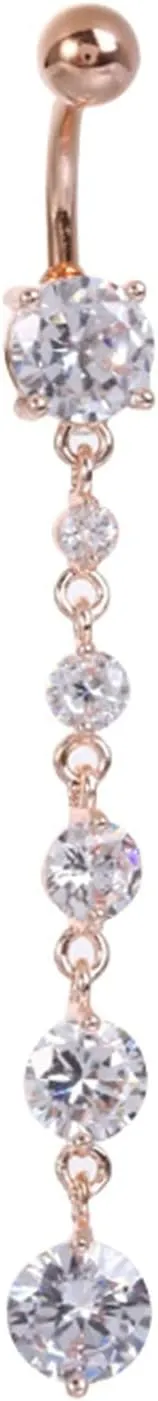 Stainless Steel Navel Rings for Women, CZ Navel Rings for Women Cheap Round Rosegold Belly Rings