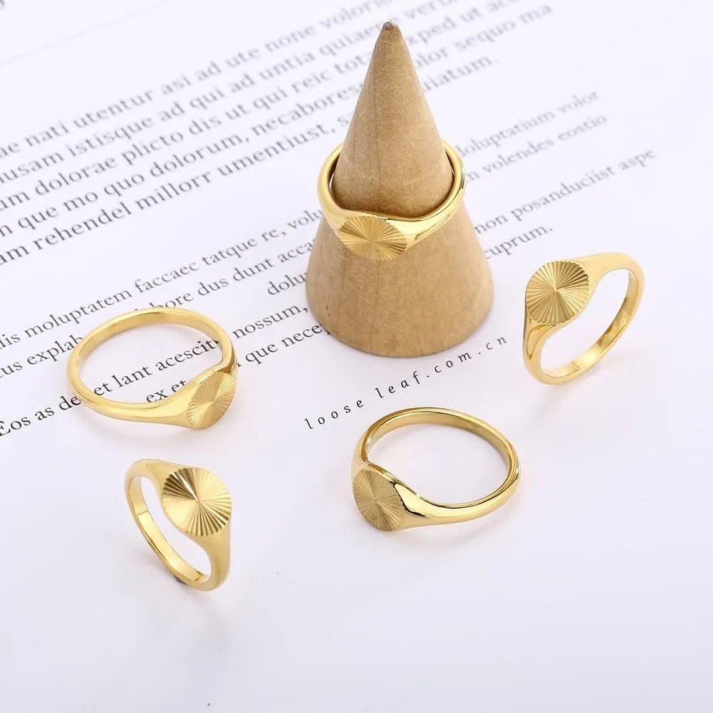 Stainless Steel Sun Burst Statement Ring 18K Gold Plated Signet Rings Sunshine Jewelry Minimalist Sunbeam Ring
