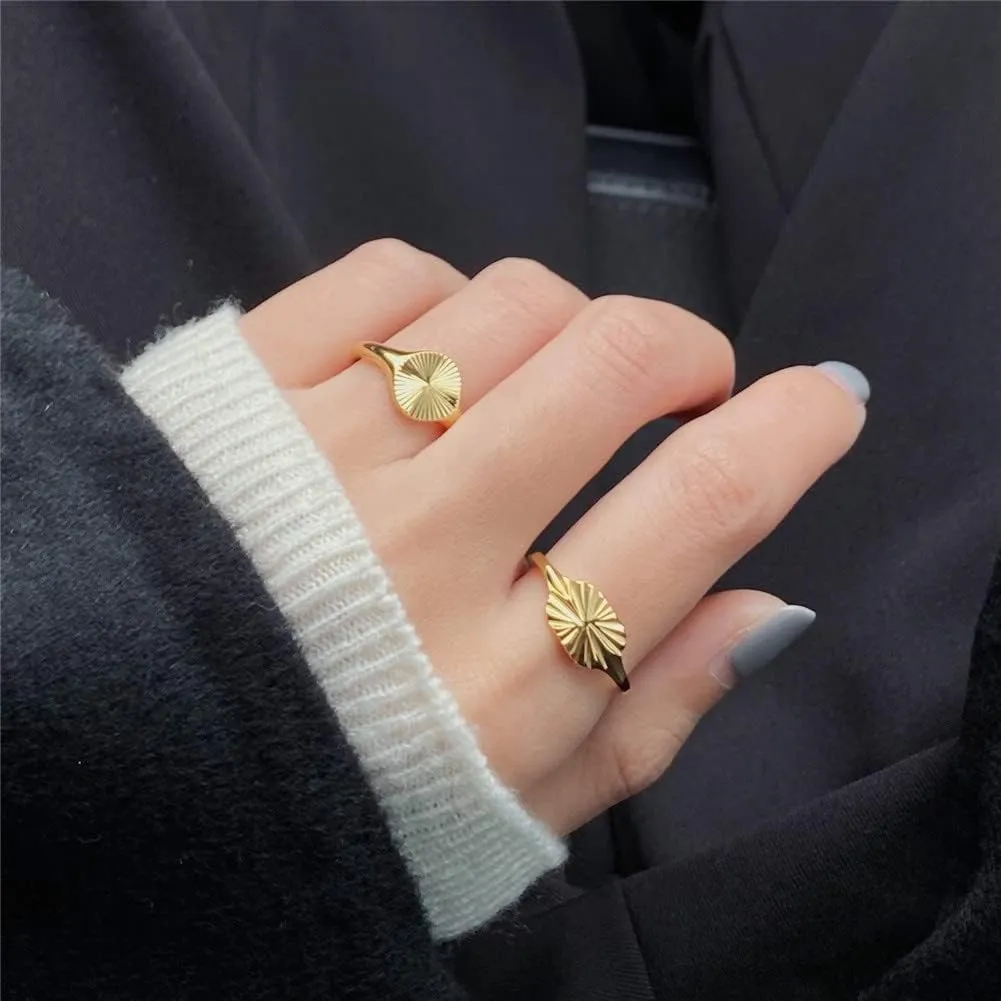 Stainless Steel Sun Burst Statement Ring 18K Gold Plated Signet Rings Sunshine Jewelry Minimalist Sunbeam Ring