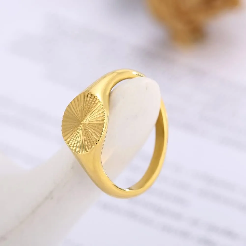 Stainless Steel Sun Burst Statement Ring 18K Gold Plated Signet Rings Sunshine Jewelry Minimalist Sunbeam Ring