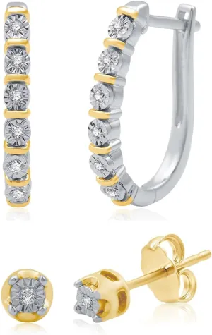 Statement Earrings for Women - Trendy Two Tone Geometric Mixed Metal Earring Set, Gold and Silver Earrings, 14K Gold and Rhodium Plated, Perfect for Multiple Piercings - Nickel-Free, Hypoallergenic