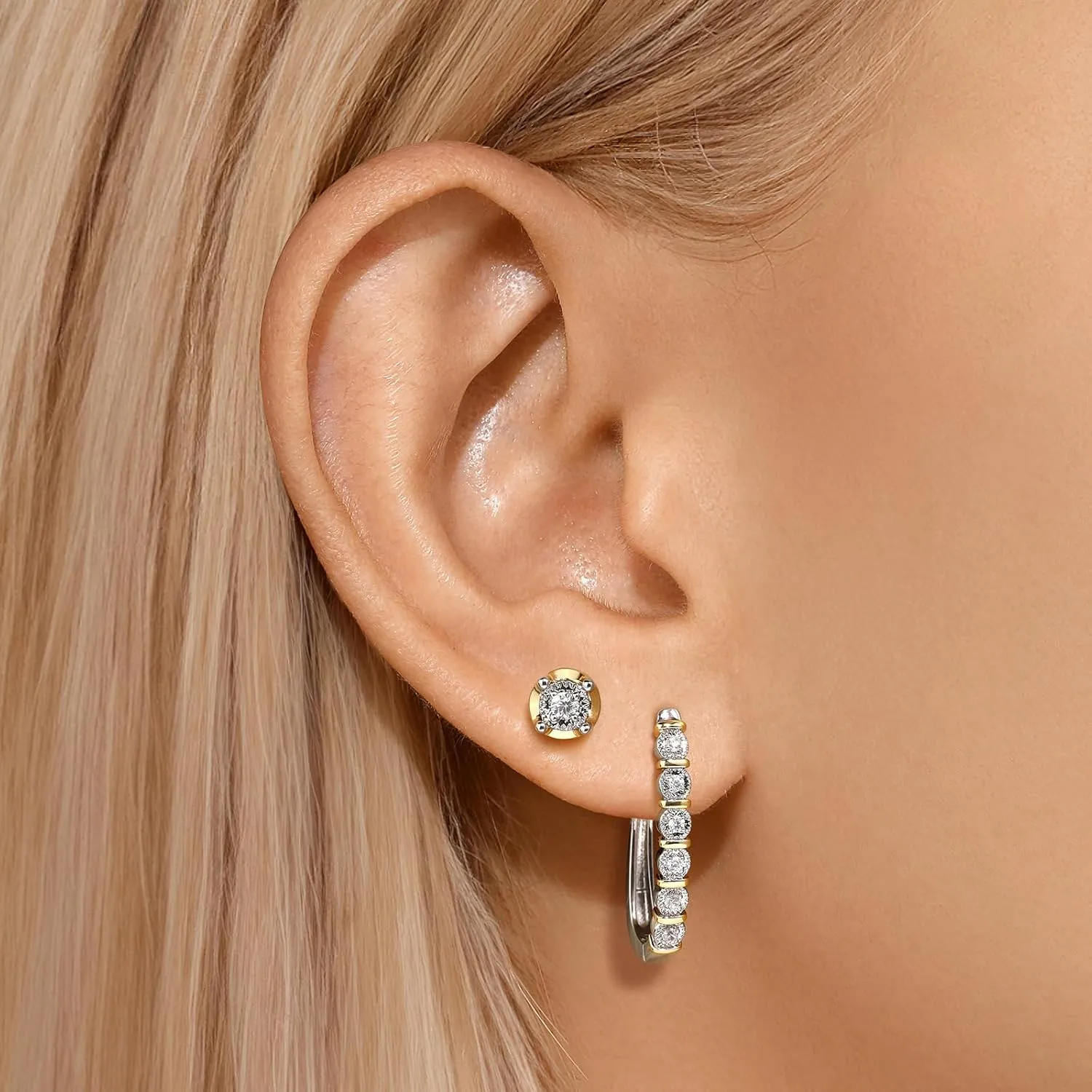 Statement Earrings for Women - Trendy Two Tone Geometric Mixed Metal Earring Set, Gold and Silver Earrings, 14K Gold and Rhodium Plated, Perfect for Multiple Piercings - Nickel-Free, Hypoallergenic