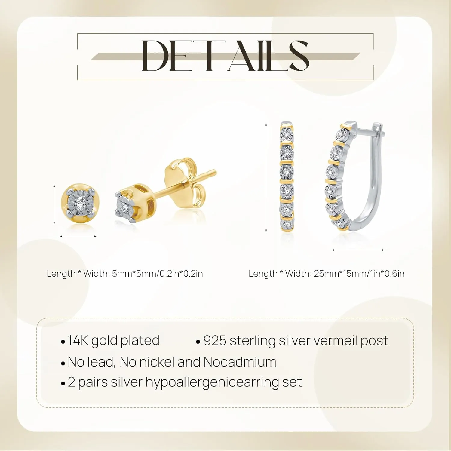 Statement Earrings for Women - Trendy Two Tone Geometric Mixed Metal Earring Set, Gold and Silver Earrings, 14K Gold and Rhodium Plated, Perfect for Multiple Piercings - Nickel-Free, Hypoallergenic