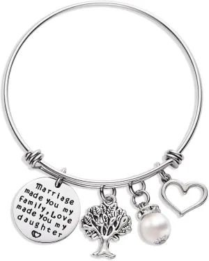 Stepdaughter Gifts Bangles Bracelets For Step Daughter From Stepmother Stepfather Family Bangle Bracelet Gift For Bonus Daughter in Law Teen Girls Women Jewelry