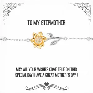 Stepmother Gifts For Mother, May all your wishes come true on this!!, Epic Stepmother Sunflower Bracelet, Jewelry From Daughter, Gift for her, Funny sunflower bracelet, Friendship bracelet, Bff