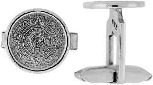 Sterling Silver Aztec Calendar Round Cufflinks for Men Swivel Bar 5/8 inch wide
