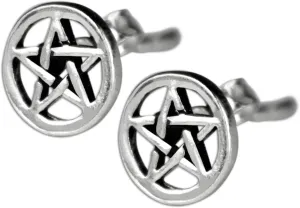 Sterling Silver Pentacle Pentagram Star Stud Earrings