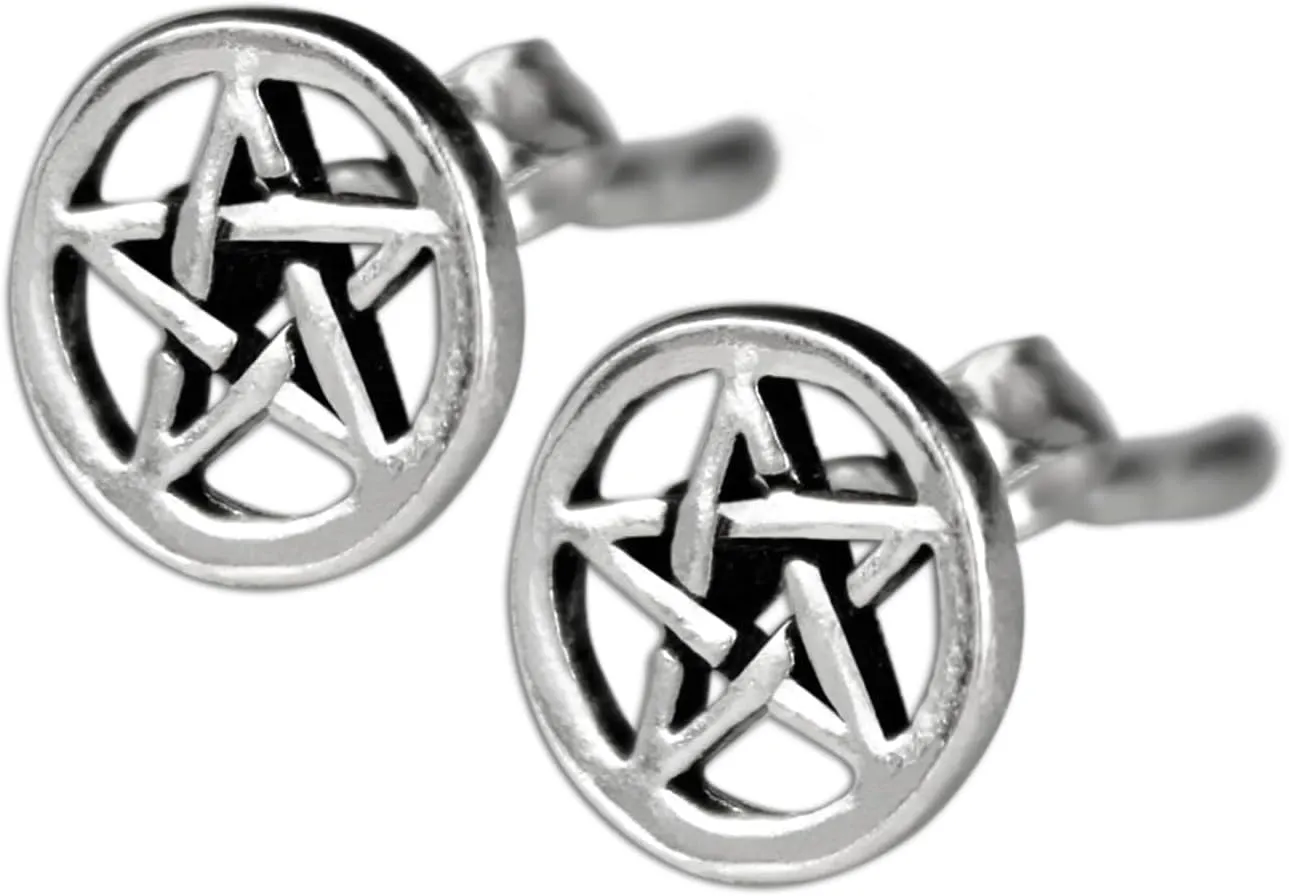Sterling Silver Pentacle Pentagram Star Stud Earrings