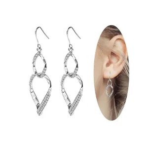 Sterling Silver Teardrop Dangle Earrings for Women,14k Gold Plated Double Linear Drop Hoop Diamonds Earrings, Jewelry for Women (Silver)