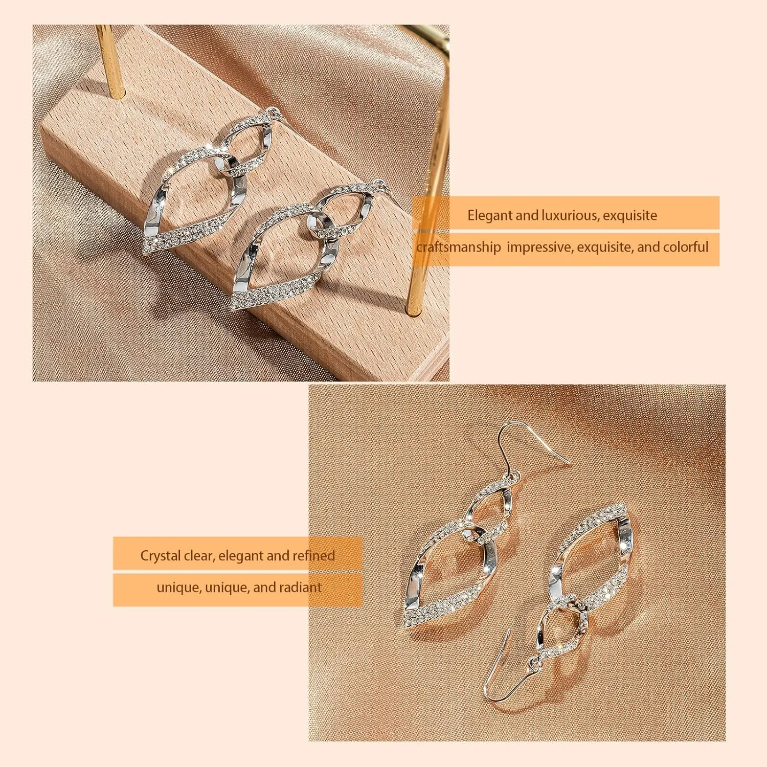Sterling Silver Teardrop Dangle Earrings for Women,14k Gold Plated Double Linear Drop Hoop Diamonds Earrings, Jewelry for Women (Silver)