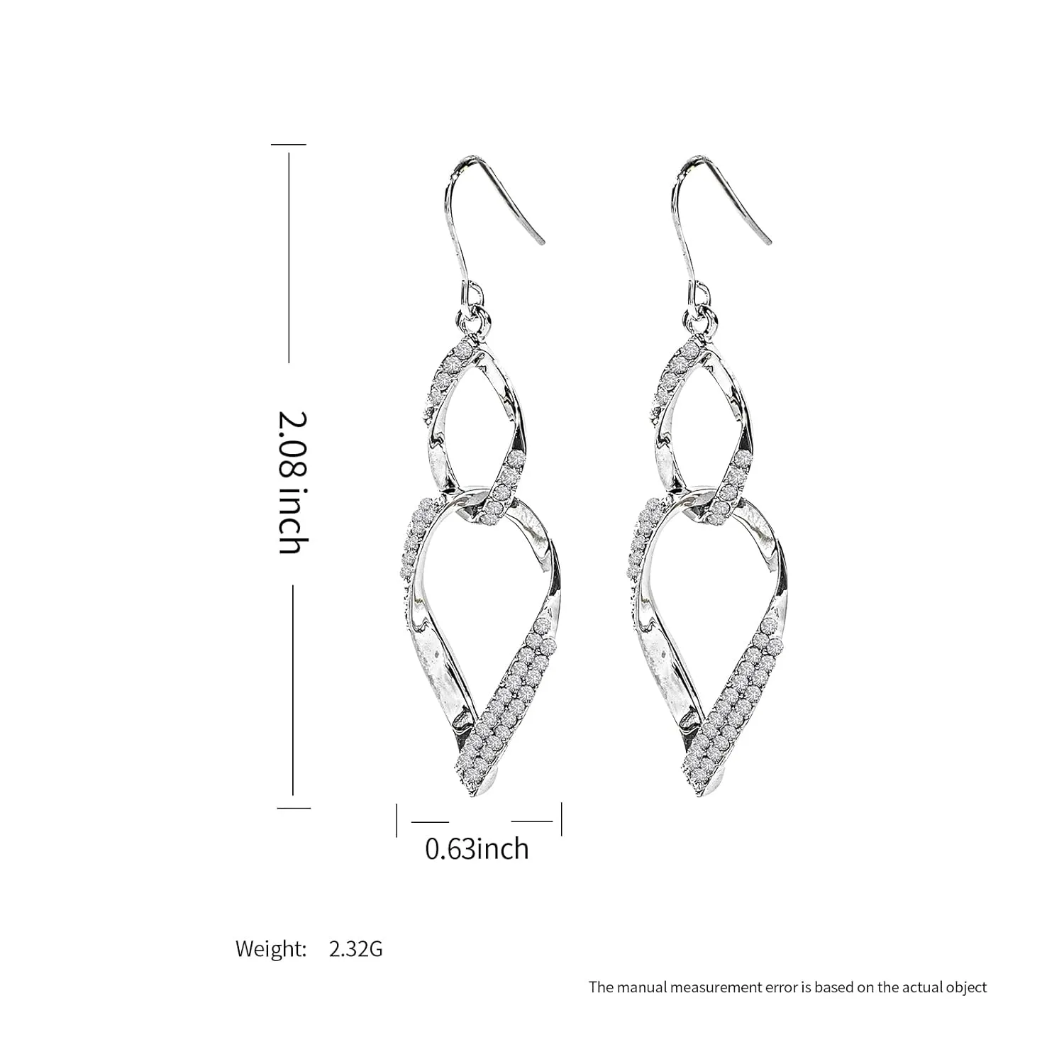 Sterling Silver Teardrop Dangle Earrings for Women,14k Gold Plated Double Linear Drop Hoop Diamonds Earrings, Jewelry for Women (Silver)