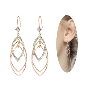 Sterling Silver Teardrop Dangle Earrings for Women,14k Gold Plated Double Linear Drop Hoop Diamonds Earrings (Rose Gold)