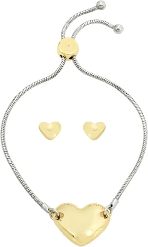 Steve Madden Womens Puffy Heart Bracelet & Earring Jewelry Set