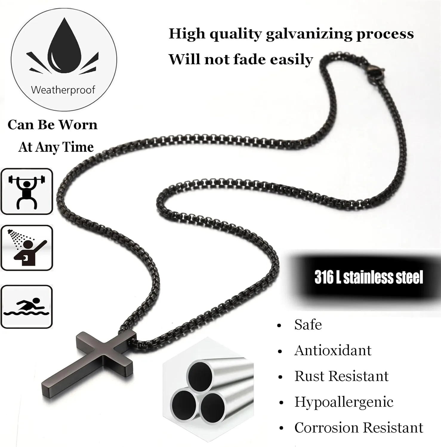 Stocking Stuffers for Teens Christmas New Year Gifts for Men Stainless Steel Cross Necklace for men Silver Cross Necklace for boy cross chain for mens Small Cross Pendant Necklace Simple Jewelry