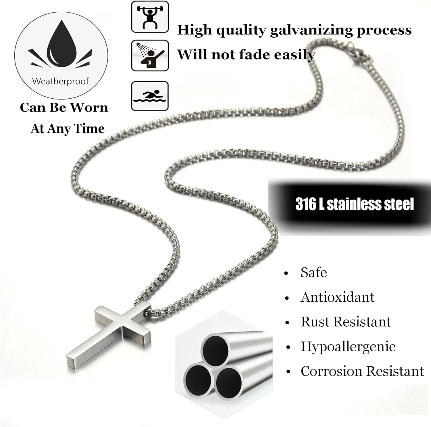 Stocking Stuffers for Teens Christmas New Year Gifts for Men Stainless Steel Cross Necklace for men Silver Cross Necklace for boy cross chain for mens Small Cross Pendant Necklace Simple Jewelry
