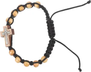 String Adjustable Wooden Prayer Bead Bracelet with Cross Charm Unisex Rosary Bracelet for Faith and Style Durable Material Easy to Match with Any Outfit