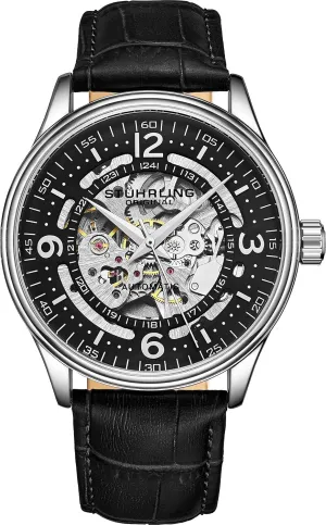Stuhrling Original Men's Automatic Skeleton Dress Watch Genuine Leather Band with self Winding Mechanical Movement