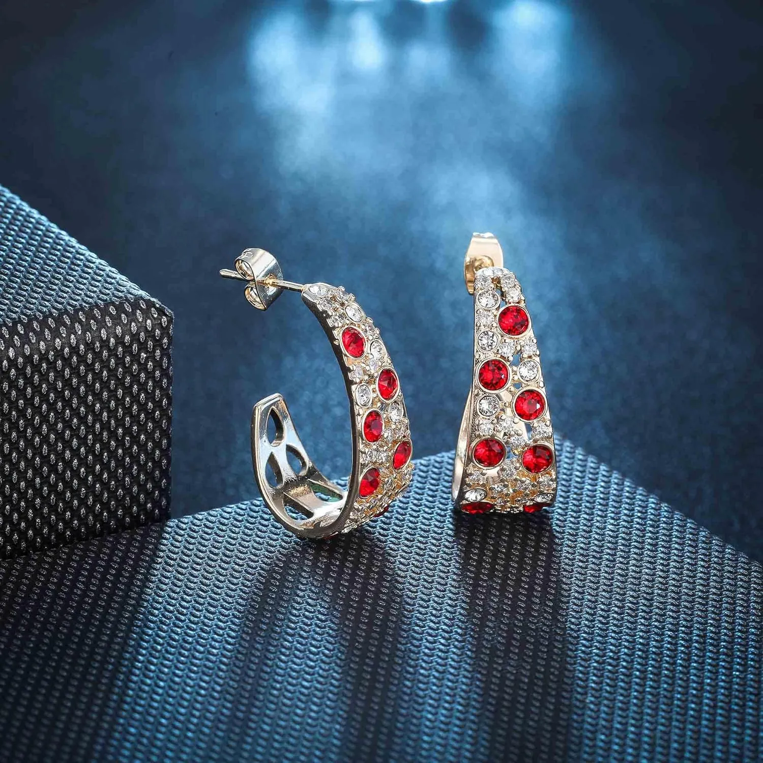 Stunning Multicolor Austrian Crystal Open C Hoop Earrings for Women 14K Gold Plated Hypoallergenic Trendy Jewelry Gift