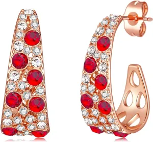 Stunning Multicolor Austrian Crystal Open C Hoop Earrings for Women 14K Gold Plated Hypoallergenic Trendy Jewelry Gift