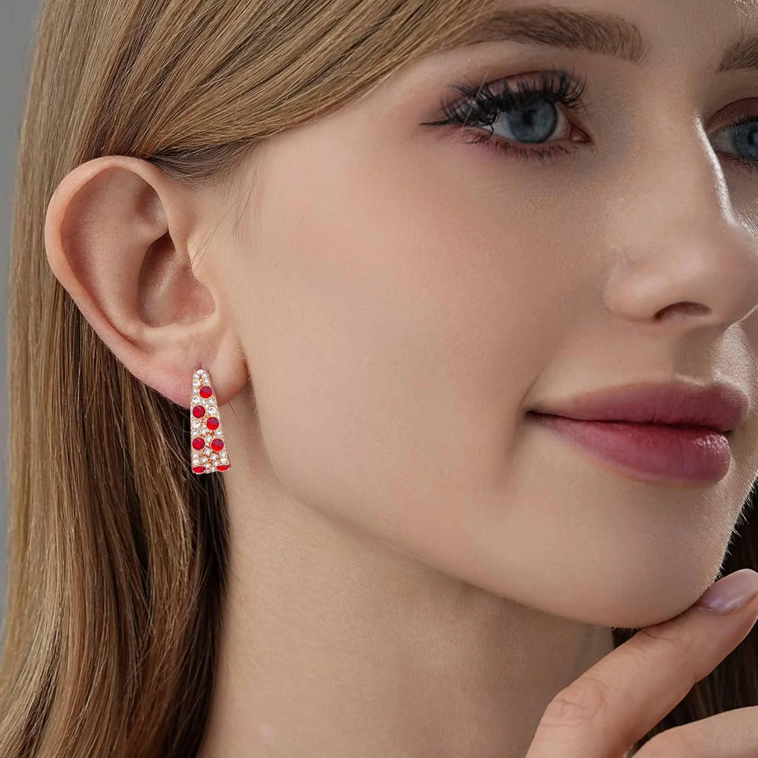 Stunning Multicolor Austrian Crystal Open C Hoop Earrings for Women 14K Gold Plated Hypoallergenic Trendy Jewelry Gift