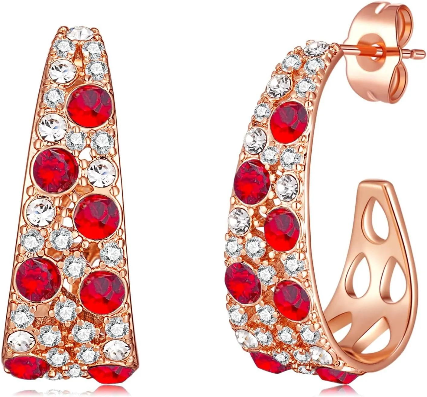 Stunning Multicolor Austrian Crystal Open C Hoop Earrings for Women 14K Gold Plated Hypoallergenic Trendy Jewelry Gift