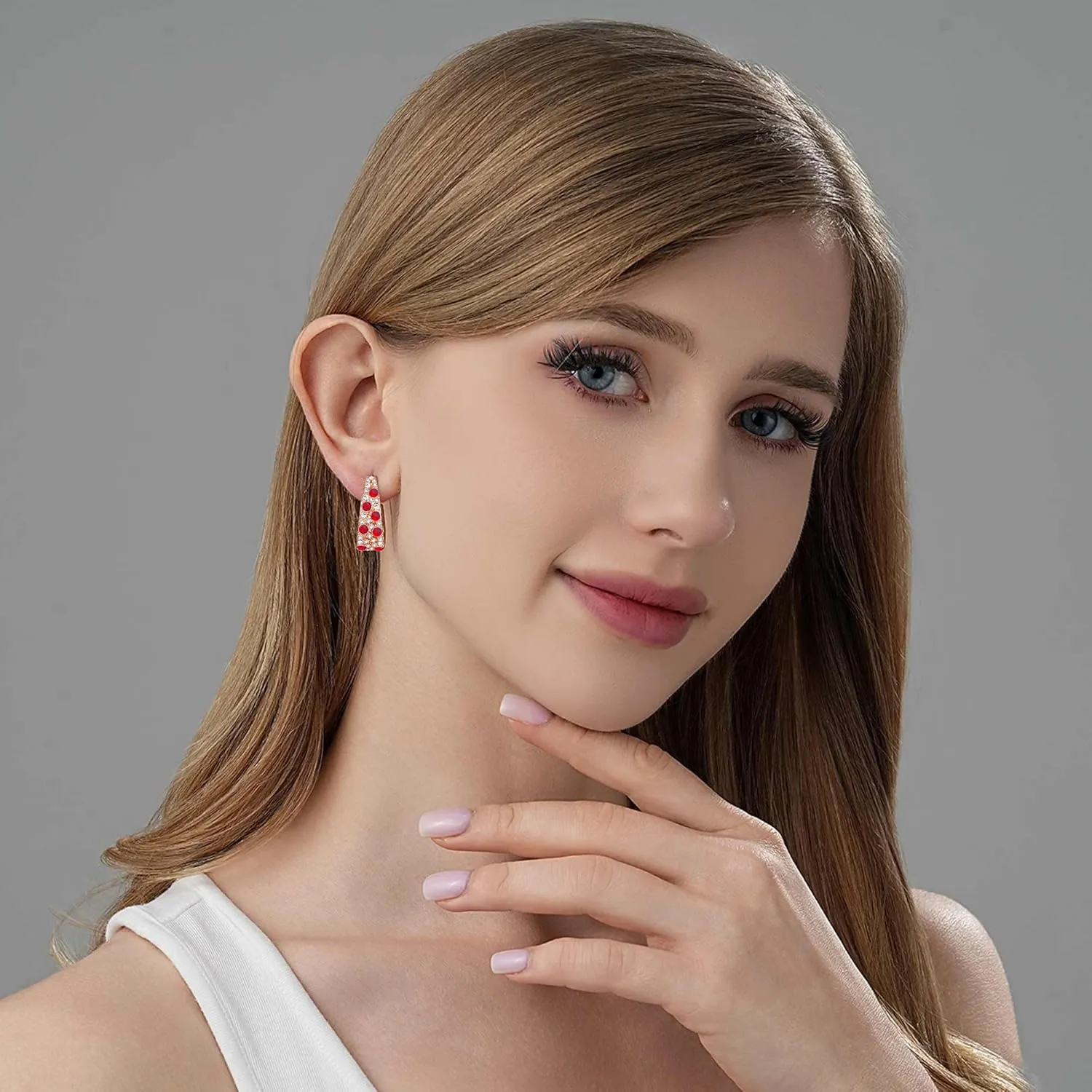 Stunning Multicolor Austrian Crystal Open C Hoop Earrings for Women 14K Gold Plated Hypoallergenic Trendy Jewelry Gift