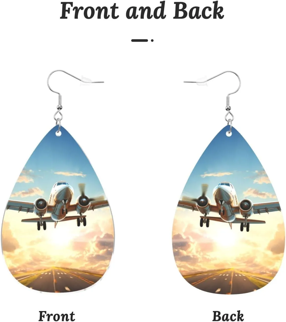 Stylish Drop-Shaped Acrylic Earrings Lightweight Printed Teardrop Dangle Earrings for Women (Airplane)