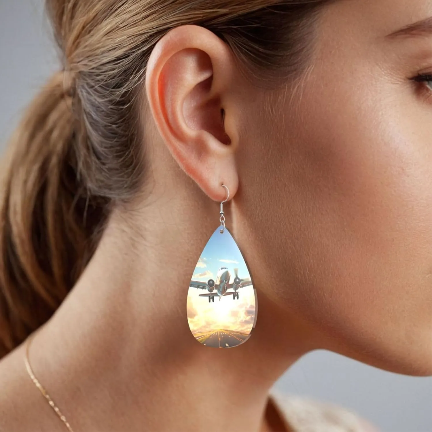 Stylish Drop-Shaped Acrylic Earrings Lightweight Printed Teardrop Dangle Earrings for Women (Airplane)