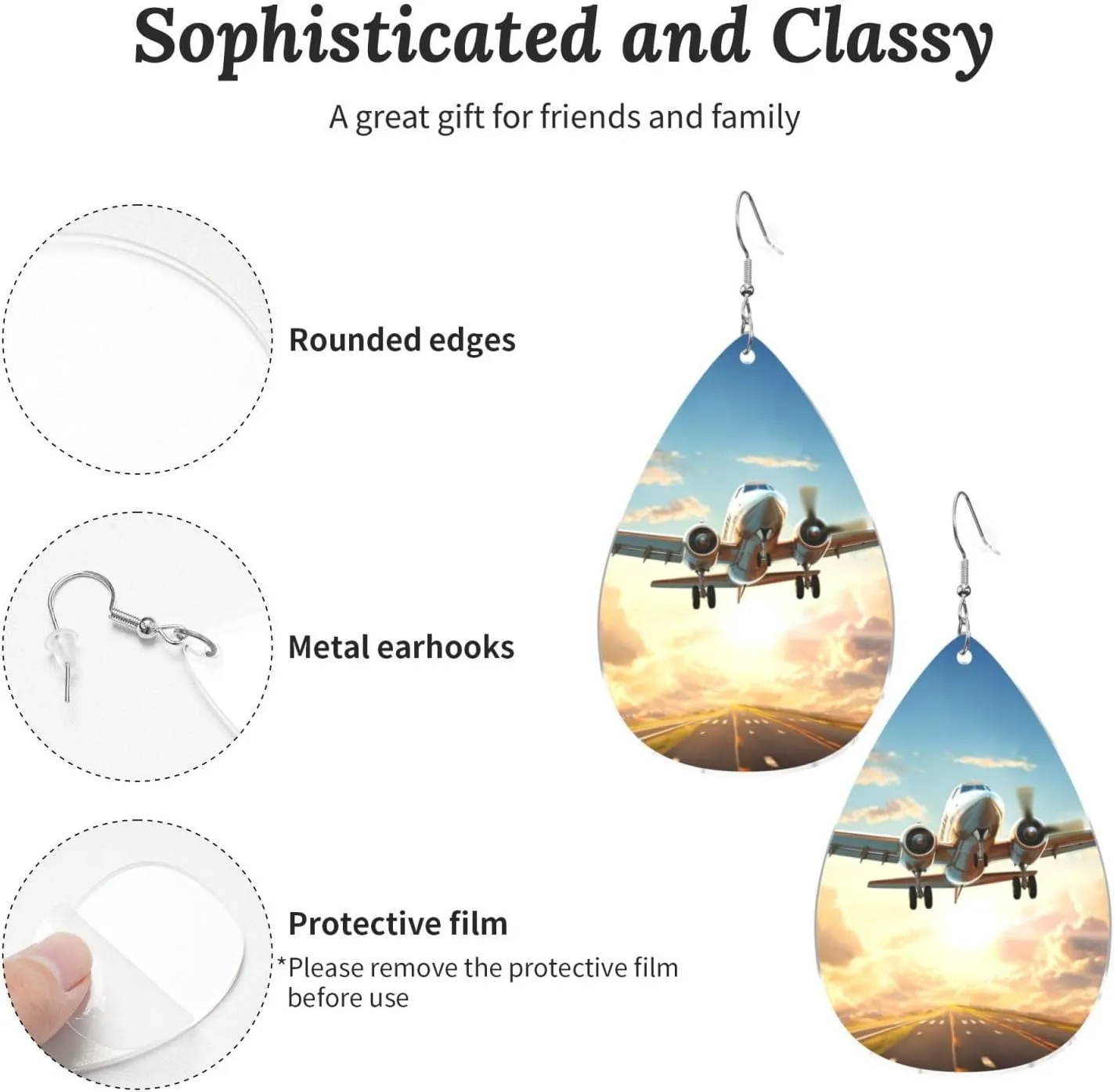 Stylish Drop-Shaped Acrylic Earrings Lightweight Printed Teardrop Dangle Earrings for Women (Airplane)