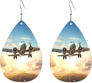 Stylish Drop-Shaped Acrylic Earrings Lightweight Printed Teardrop Dangle Earrings for Women (Airplane)