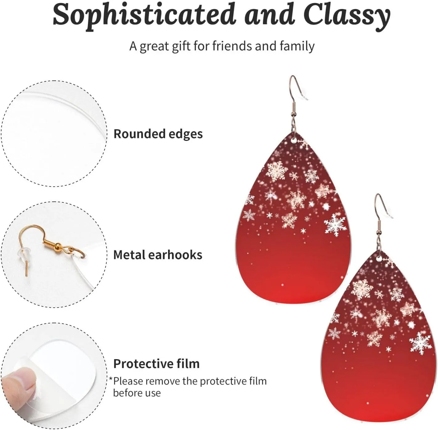Stylish Drop-Shaped Acrylic Earrings Lightweight Printed Teardrop Dangle Earrings for Women (Christmas)