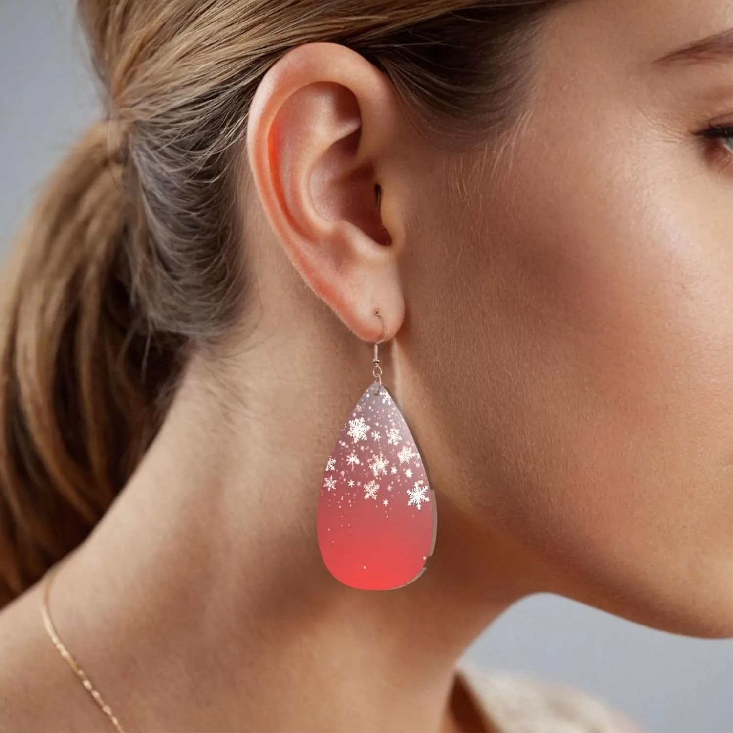 Stylish Drop-Shaped Acrylic Earrings Lightweight Printed Teardrop Dangle Earrings for Women (Christmas)