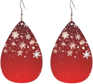 Stylish Drop-Shaped Acrylic Earrings Lightweight Printed Teardrop Dangle Earrings for Women (Christmas)