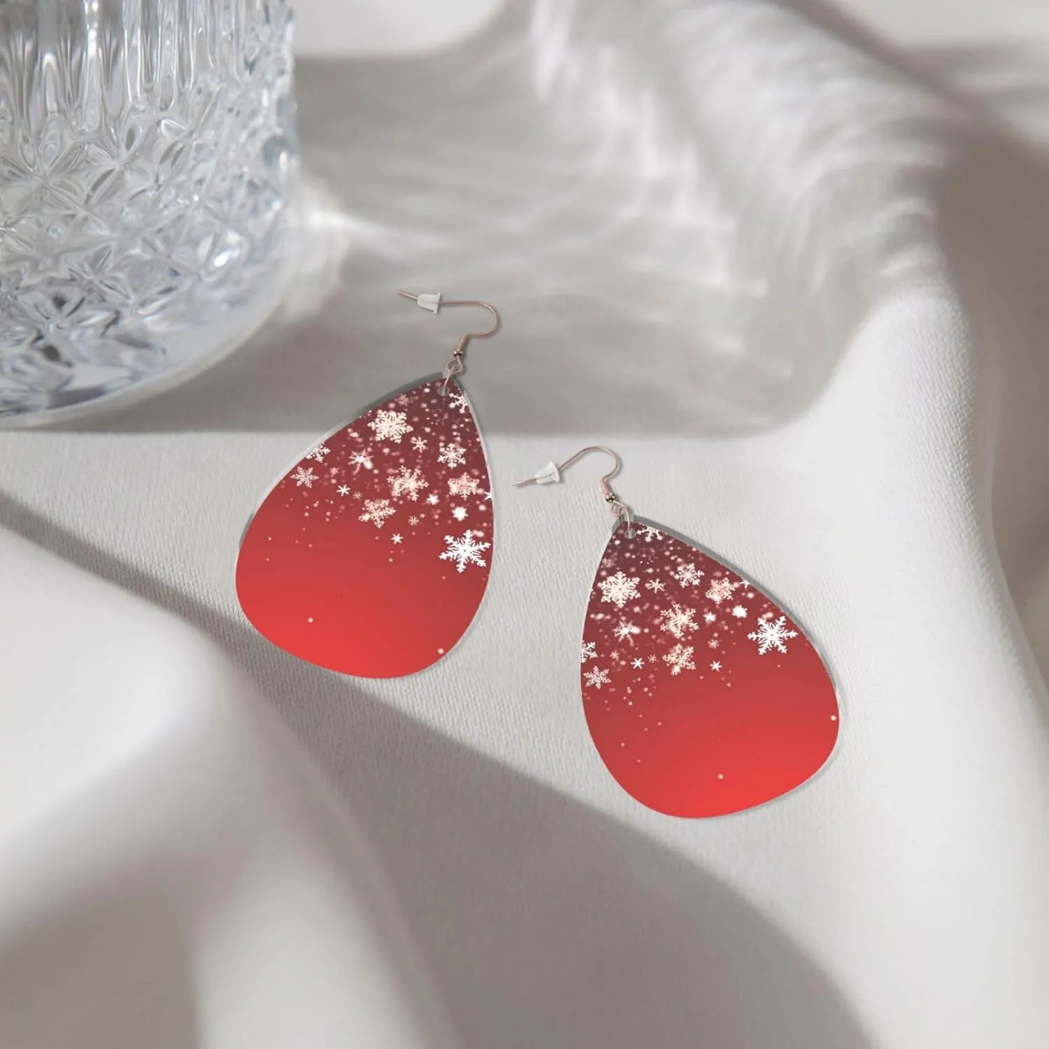 Stylish Drop-Shaped Acrylic Earrings Lightweight Printed Teardrop Dangle Earrings for Women (Christmas)