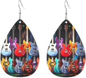 Stylish Drop-Shaped Acrylic Earrings Lightweight Printed Teardrop Dangle Earrings for Women (Guitars)